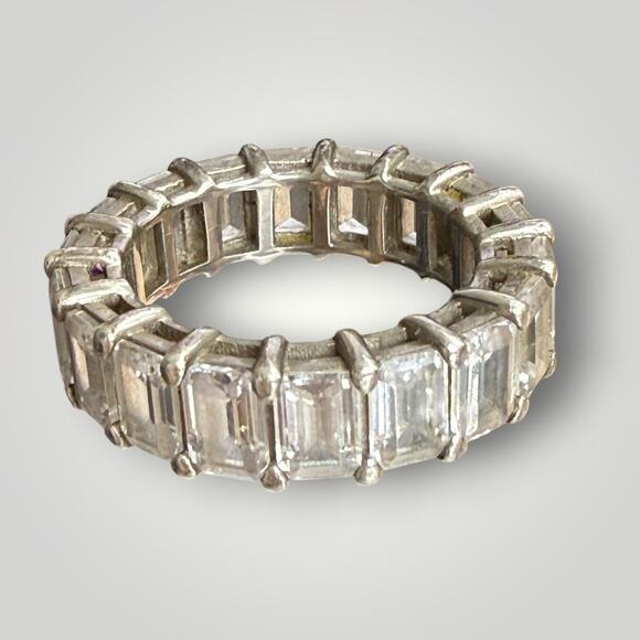 Sterling Jewelry - Sterling Silver 925 Emerald Cut CZ Eternity Band Ring Size 8